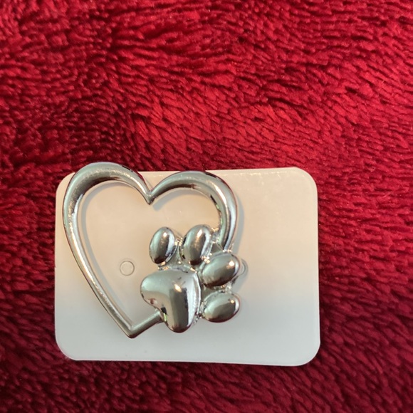 Silver Cartoon Paw Print Heart Shape Alloy Plating Unisex Brooches - Picture 5 of 6